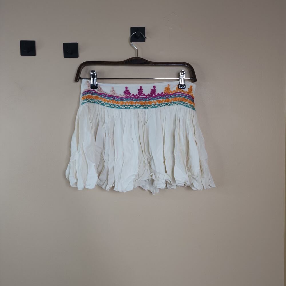 Raga Gauze Embordered Mini Skirt in Eggshell Size S